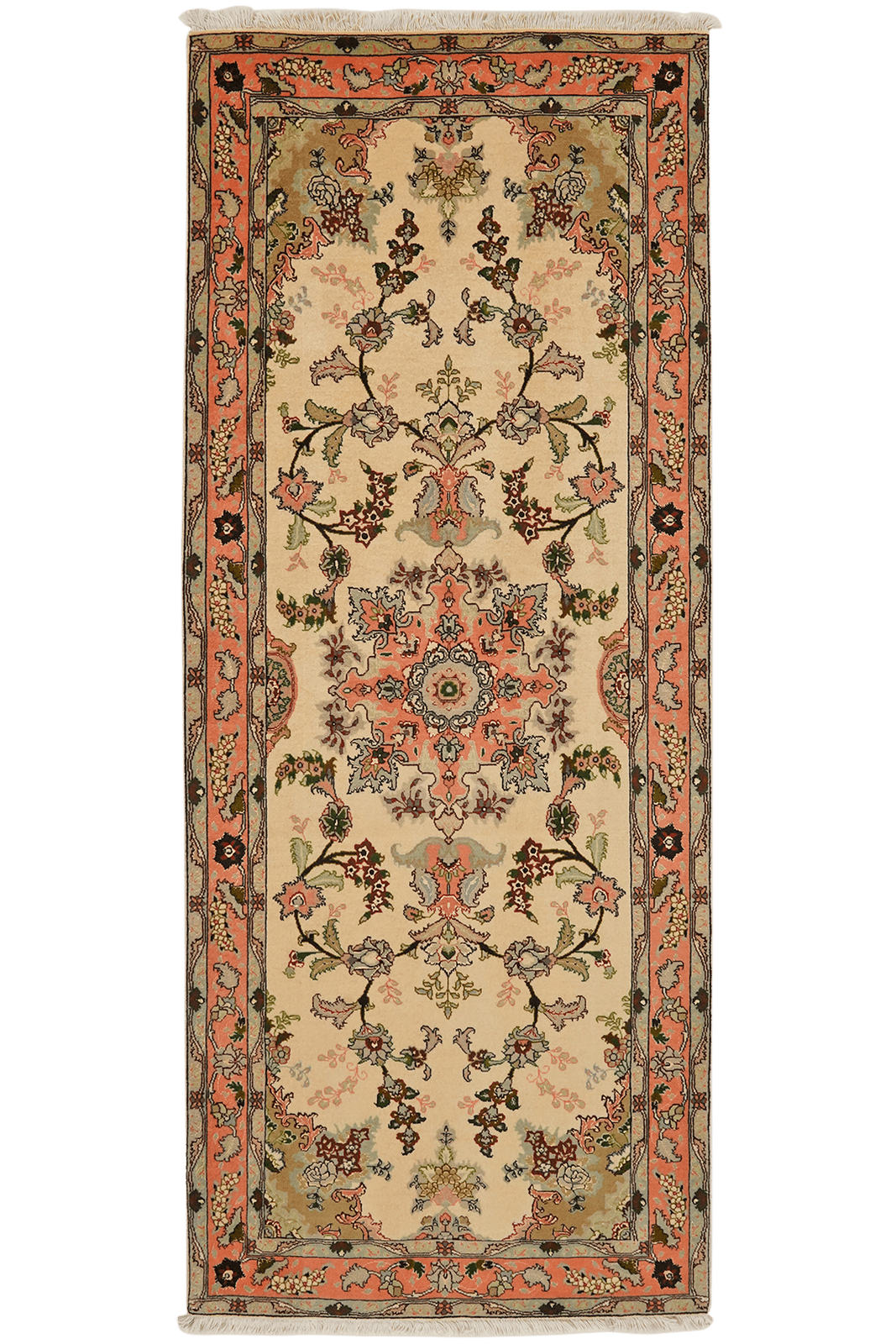 Tabriz 50 Raj — Hand-knotted, 83x205 cm, Beige, 95% Schurwolle, 5% Seide | Main view