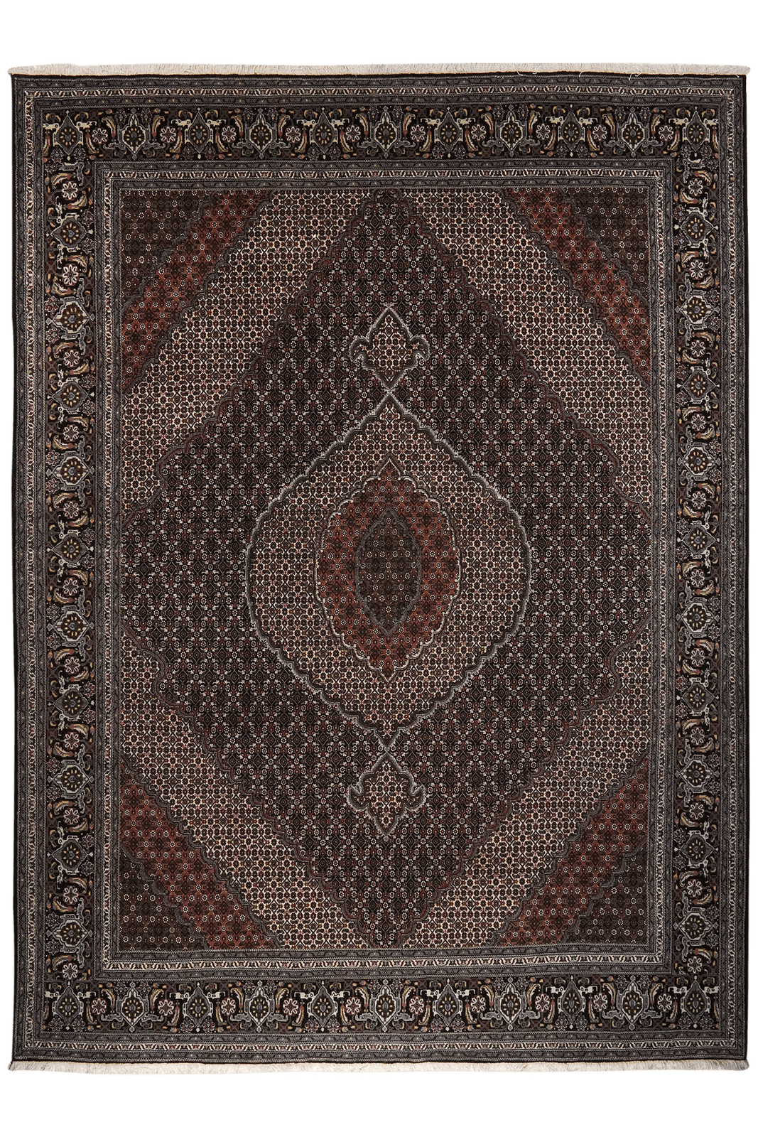 Tabriz 40 Raj — Hand-knotted, 251x341 cm, Black, 100% Virgin Wool | Main view