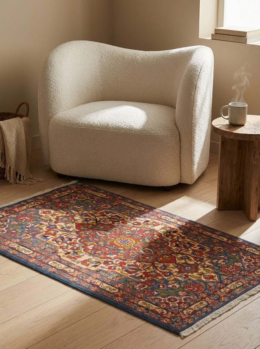 Veramin — Hand-knotted, 105x167 cm, Multicolor, 100% Virgin Wool | Detail view