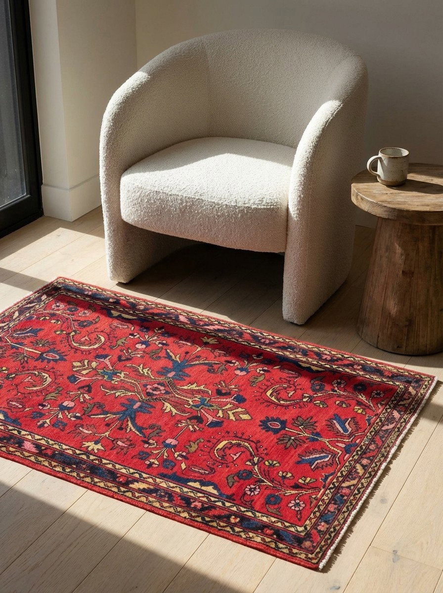 Armanibaf — Handgefertigt, 139x112 cm, Blau, 100% Virgin Wool | Detail view
