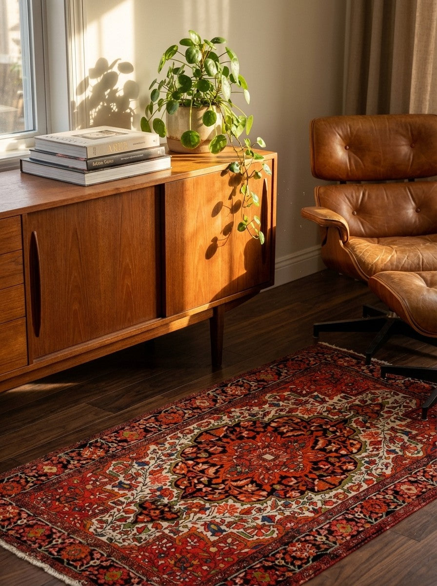Farahan — Hand-knotted, 104x152 cm, Beige, 100% Virgin Wool | Back view