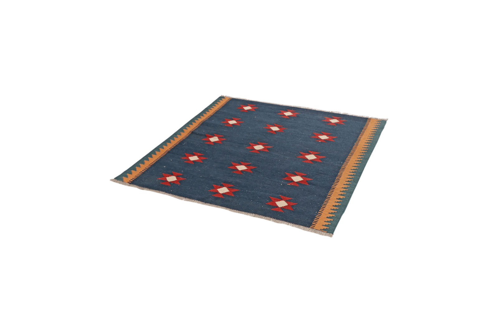Kelim Gashgai — Handmade, 126x129 cm, Blue, 100% Virgin Wool | View 5