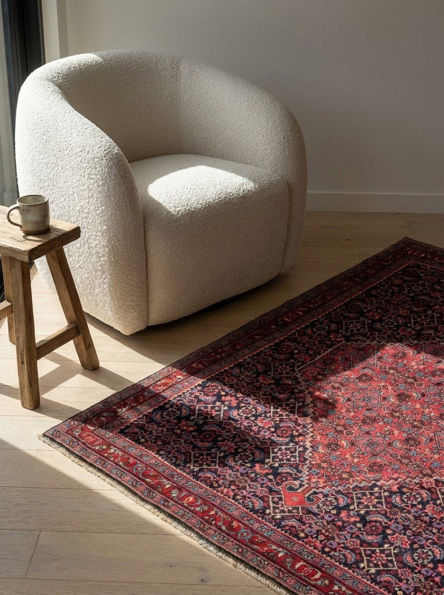 Bidjar — Handgefertigt, 158x121 cm, Rot, 100% Virgin Wool | Detail view