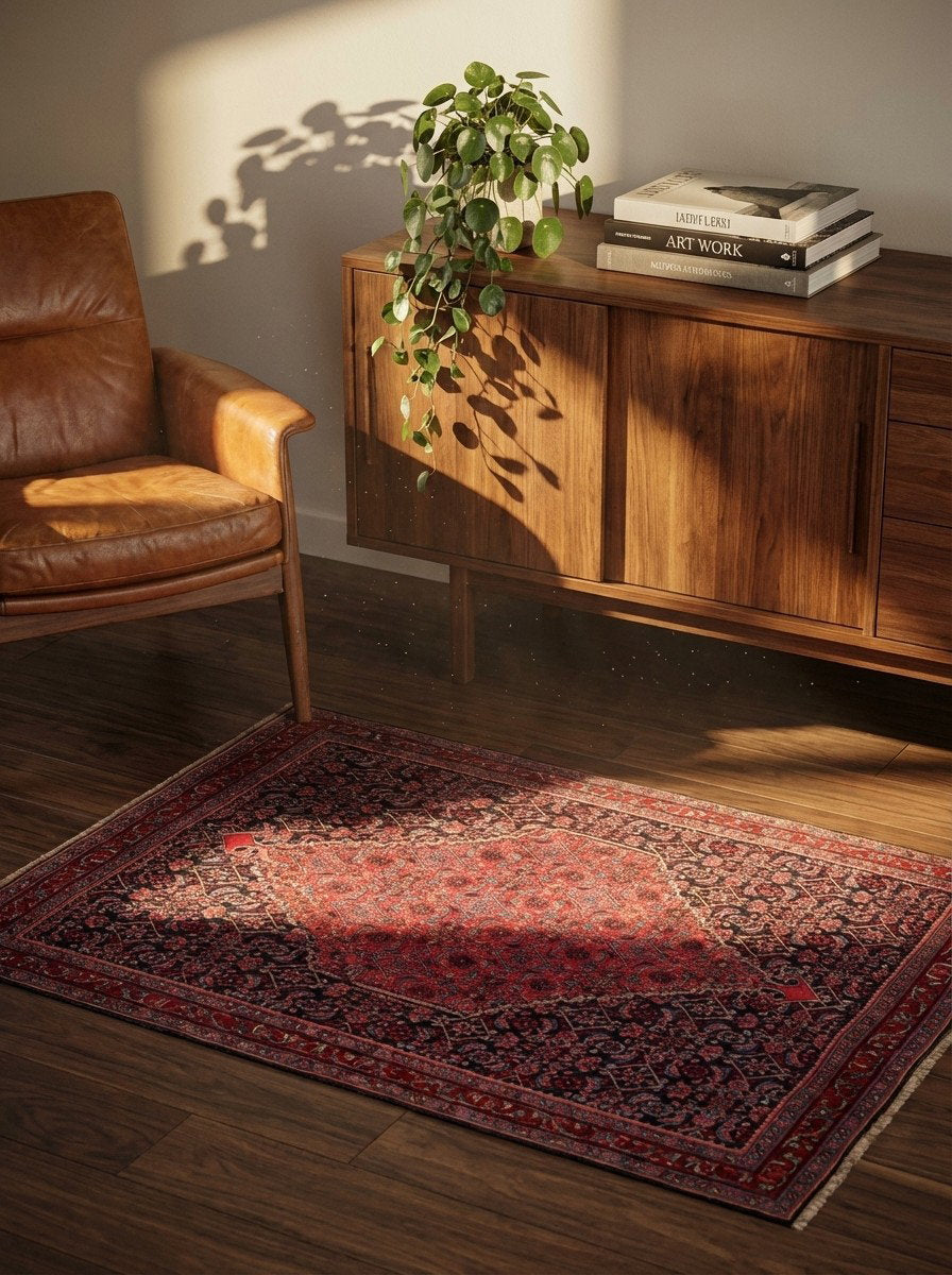 Bidjar — Handgefertigt, 158x121 cm, Rot, 100% Virgin Wool | Back view