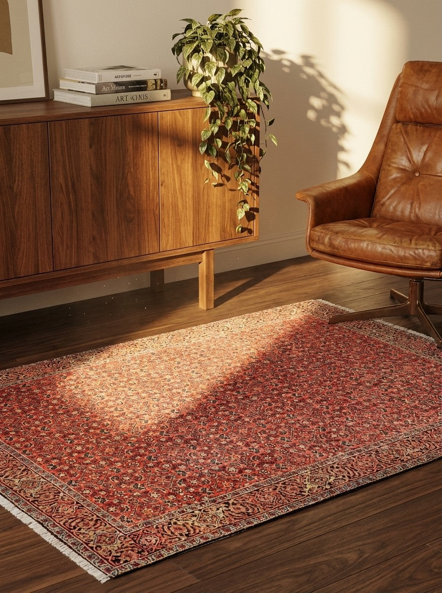 Bidjar — Hand-knotted, 111x176 cm, Red, 100% Virgin Wool | Back view