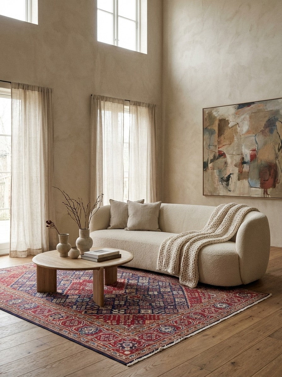 Kashan — Hand-knotted, 136x200 cm, Red, 100% Virgin Wool | Detail view