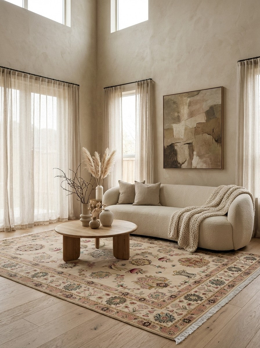 Tabriz 50 Raj — Hand-knotted, 160x248 cm, Beige, 100% Virgin Wool | Detail view