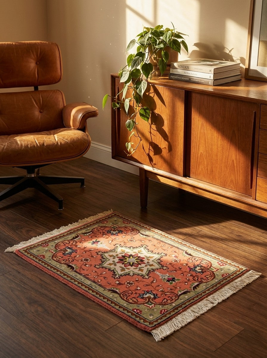Tabriz 50 Raj — Hand-knotted, 39x48 cm, Red, 100% Virgin Wool | Back view