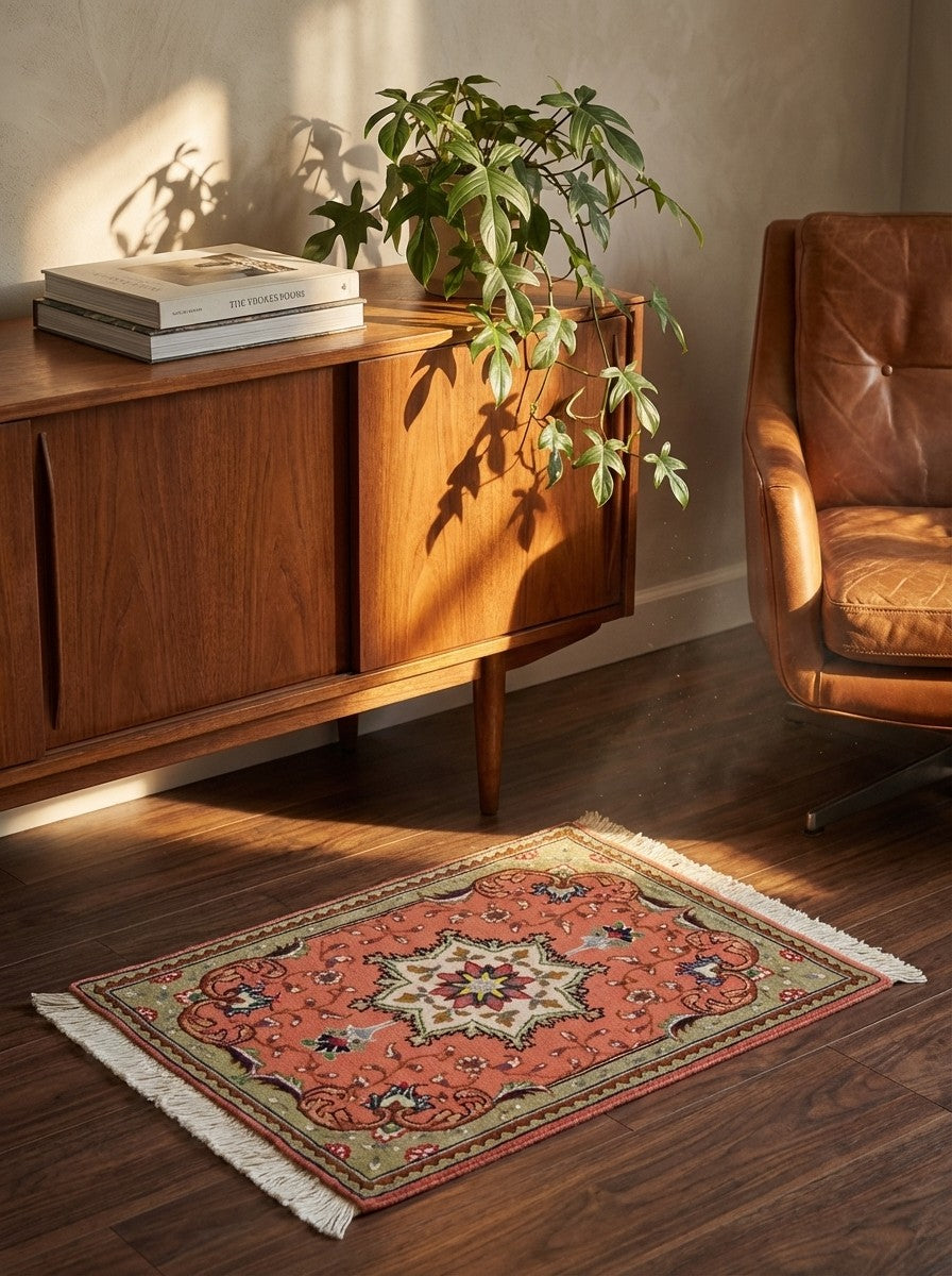 Tabriz 50 Raj — Hand-knotted, 39x47 cm, Red, 100% Virgin Wool | Back view