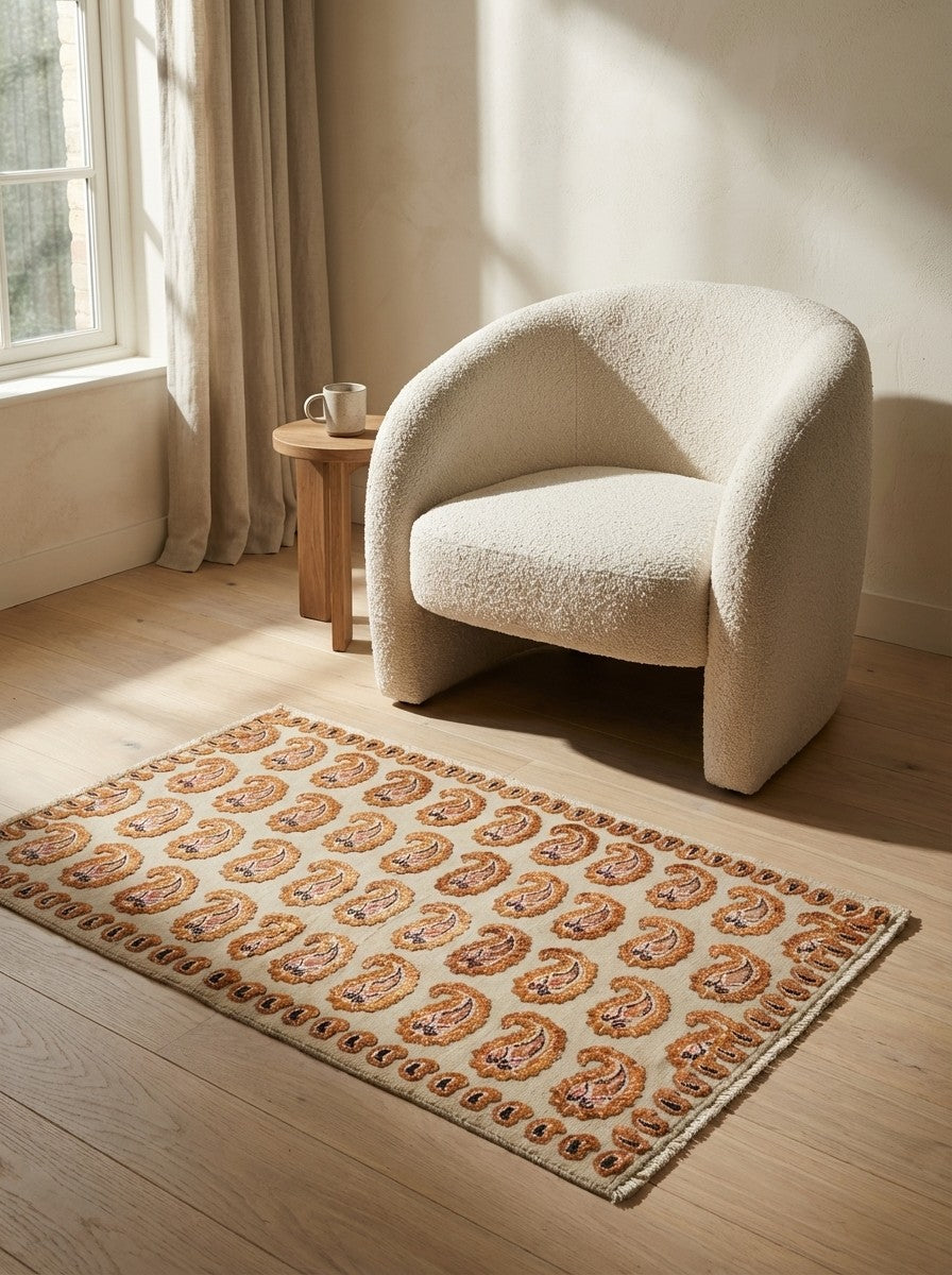 Kashan — Hand-knotted, 100x57 cm, Beige, 100% Virgin Wool | Detail view