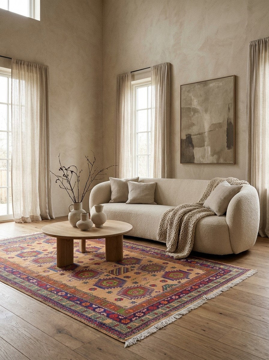 Samarkand — Handgefertigt, 263x154 cm, Beige, 100% Virgin Wool | Detail view