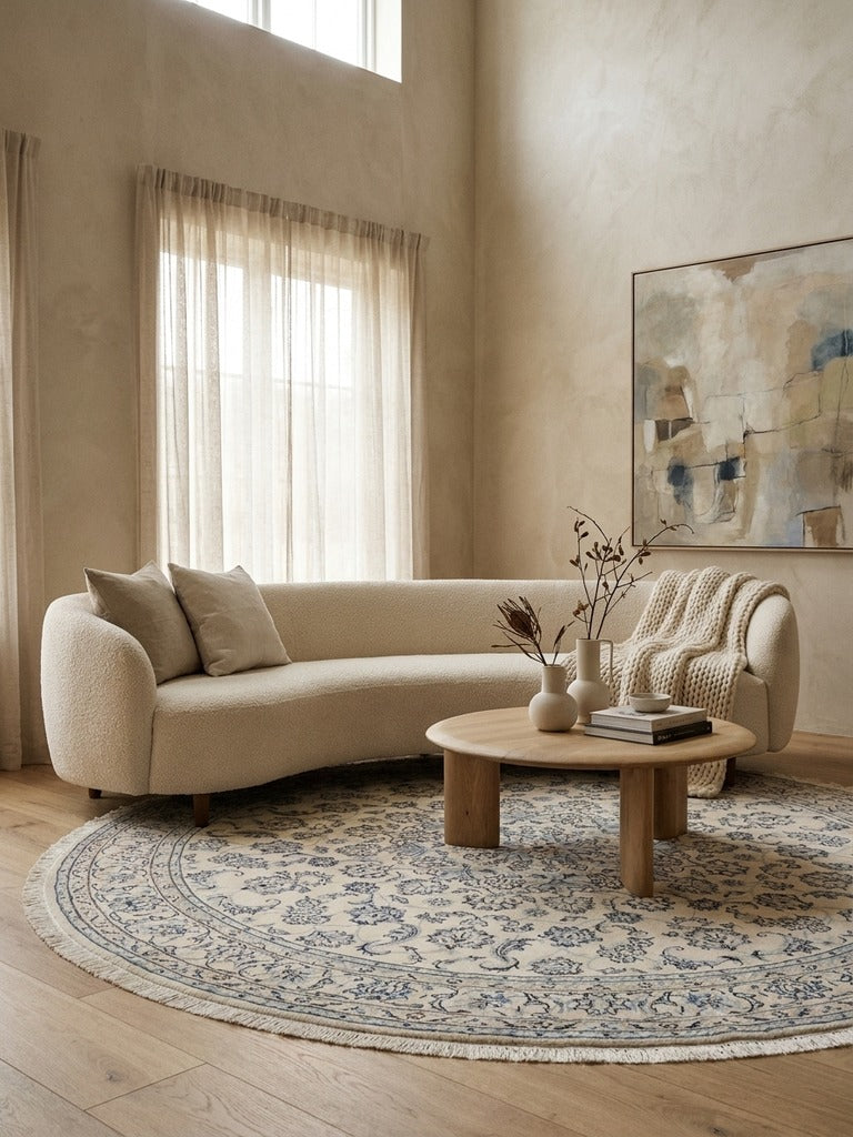 Nain — Hand-knotted, 246x246 cm, Beige, 100% Virgin Wool | Back view
