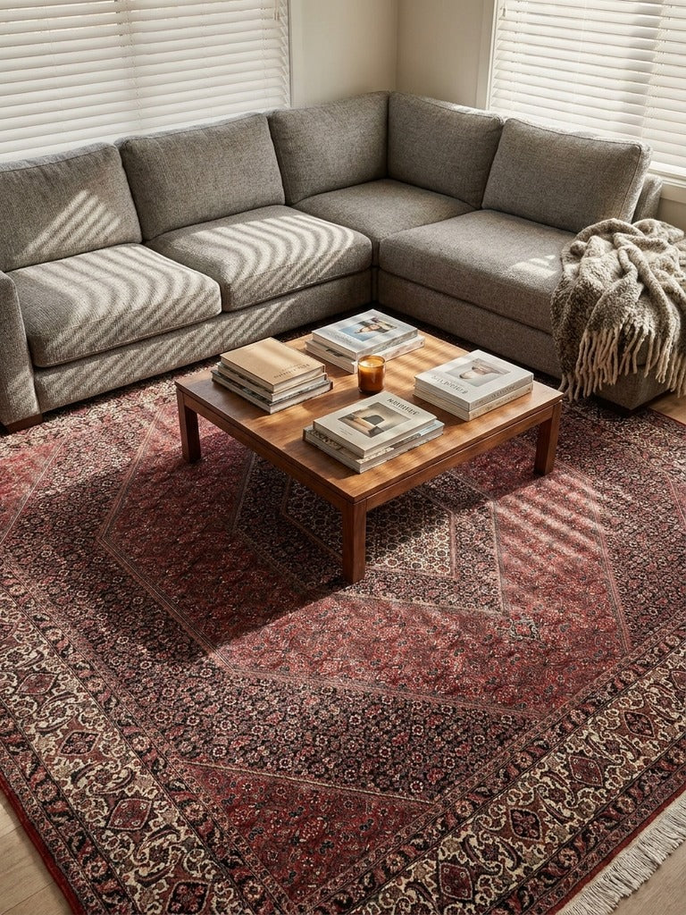 Bidjar — Hand-knotted, 255x259 cm, Red, 100% Virgin Wool | Back view