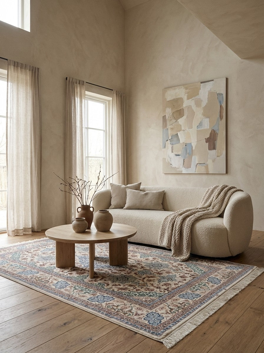 Isfahan — Hand-knotted, 154x233 cm, Beige, 100% Virgin Wool | Detail view