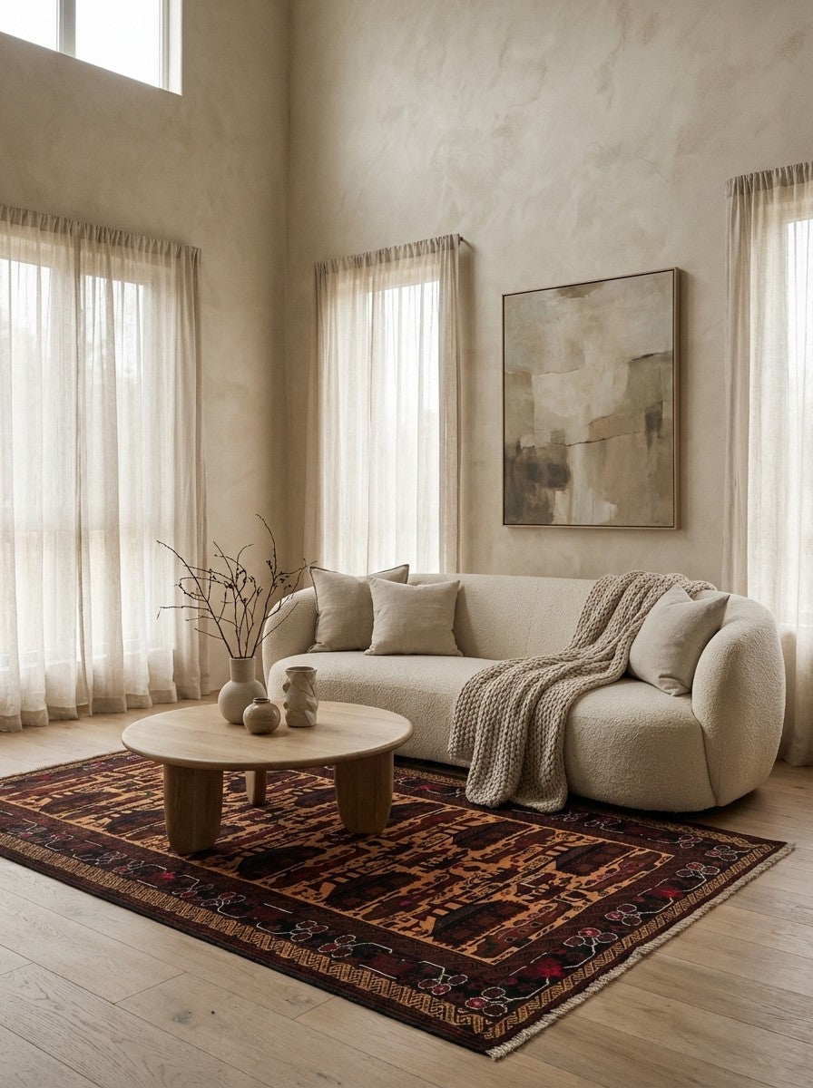 Belutch — Hand-knotted, 111x212 cm, Beige, 100% Virgin Wool | Detail view