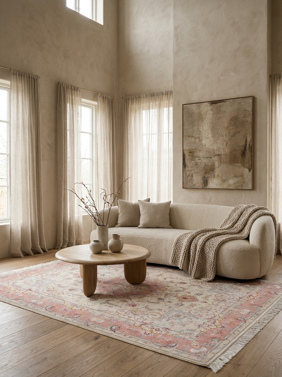 Tabriz 50 Raj — Hand-knotted, 150x208 cm, Beige, 90% Schurwolle, 10% Seide | Detail view