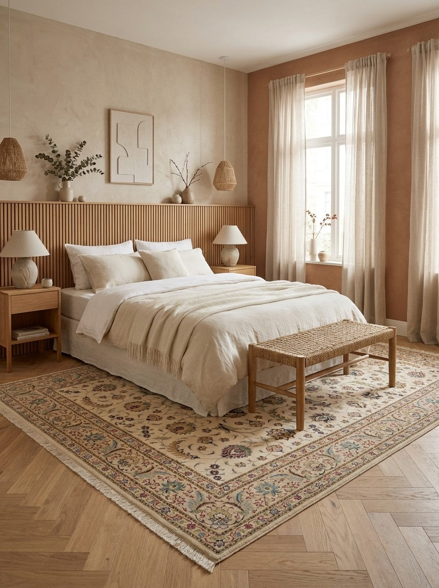 Tabriz 50 Raj — Hand-knotted, 203x310 cm, Beige, 100% Virgin Wool | Detail view