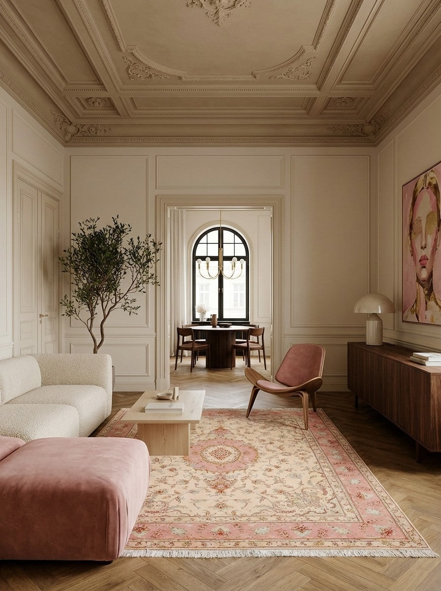 Tabriz 50 Raj — Hand-knotted, 202x254 cm, Beige, 70% Schurwolle, 30% Seide | Detail view