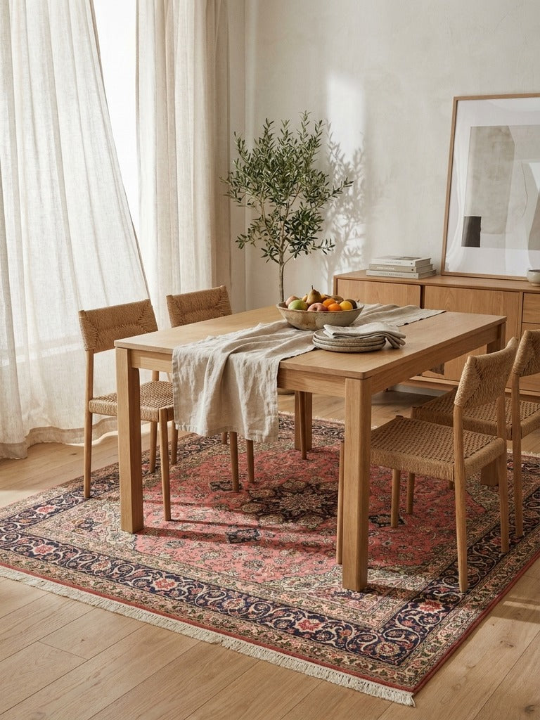 Tabriz 50 Raj — Hand-knotted, 201x209 cm, Red, 95% Schurwolle, 5% Seide | Detail view