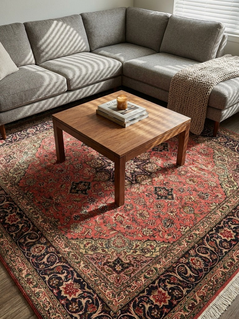 Tabriz 50 Raj — Hand-knotted, 201x209 cm, Red, 95% Schurwolle, 5% Seide | Back view