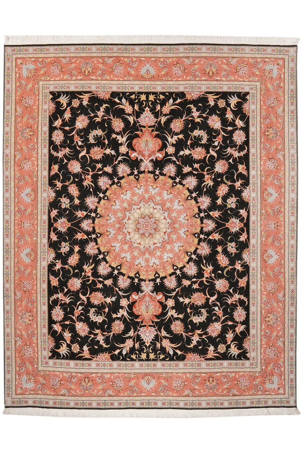 Tabriz 50 Raj — Hand-knotted, 201x251 cm, Black, 90% Schurwolle, 10% Seide | Main view