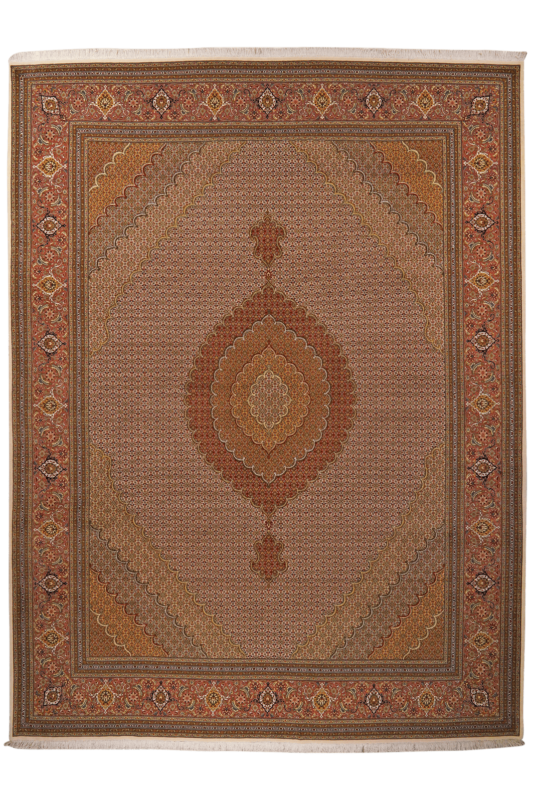 Tabriz 50 Raj — Hand-knotted, 306x405 cm, Brown, 95% Schurwolle, 5% Seide | Main view