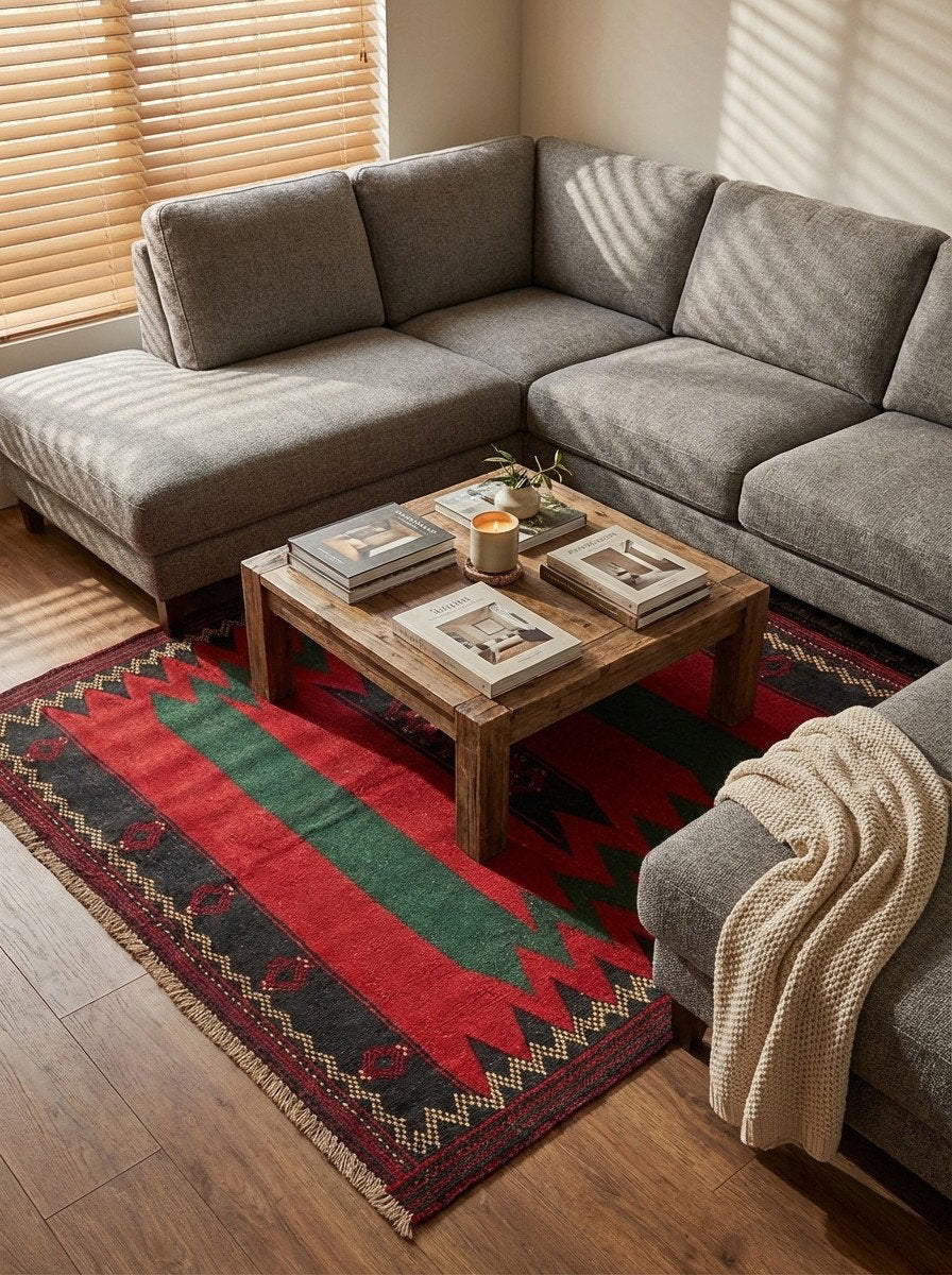 Sofreh Afshar — Handgefertigt, 132x123 cm, Bunt, 100% Virgin Wool | Back view