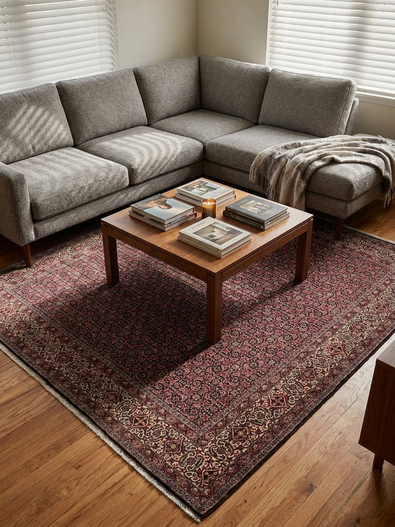 Bidjar Bookan — Hand-knotted, 204x204 cm, Blue, 95% Schurwolle, 5% Seide | Back view