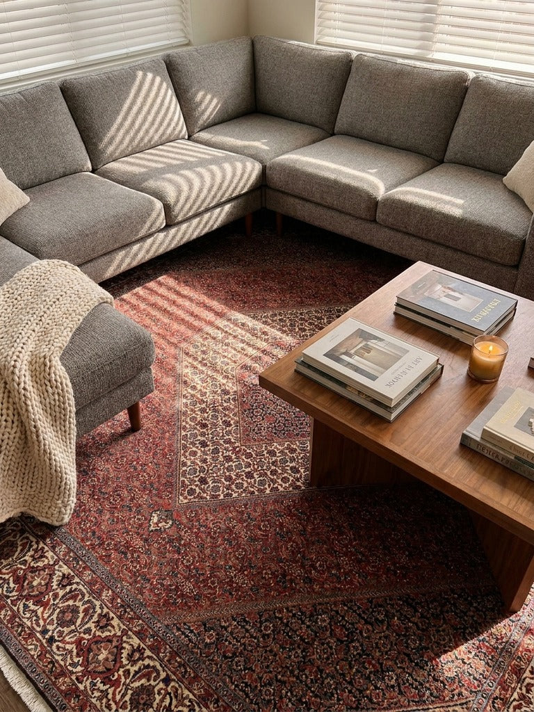 Bidjar Bookan — Hand-knotted, 249x256 cm, Red, 100% Virgin Wool | Back view