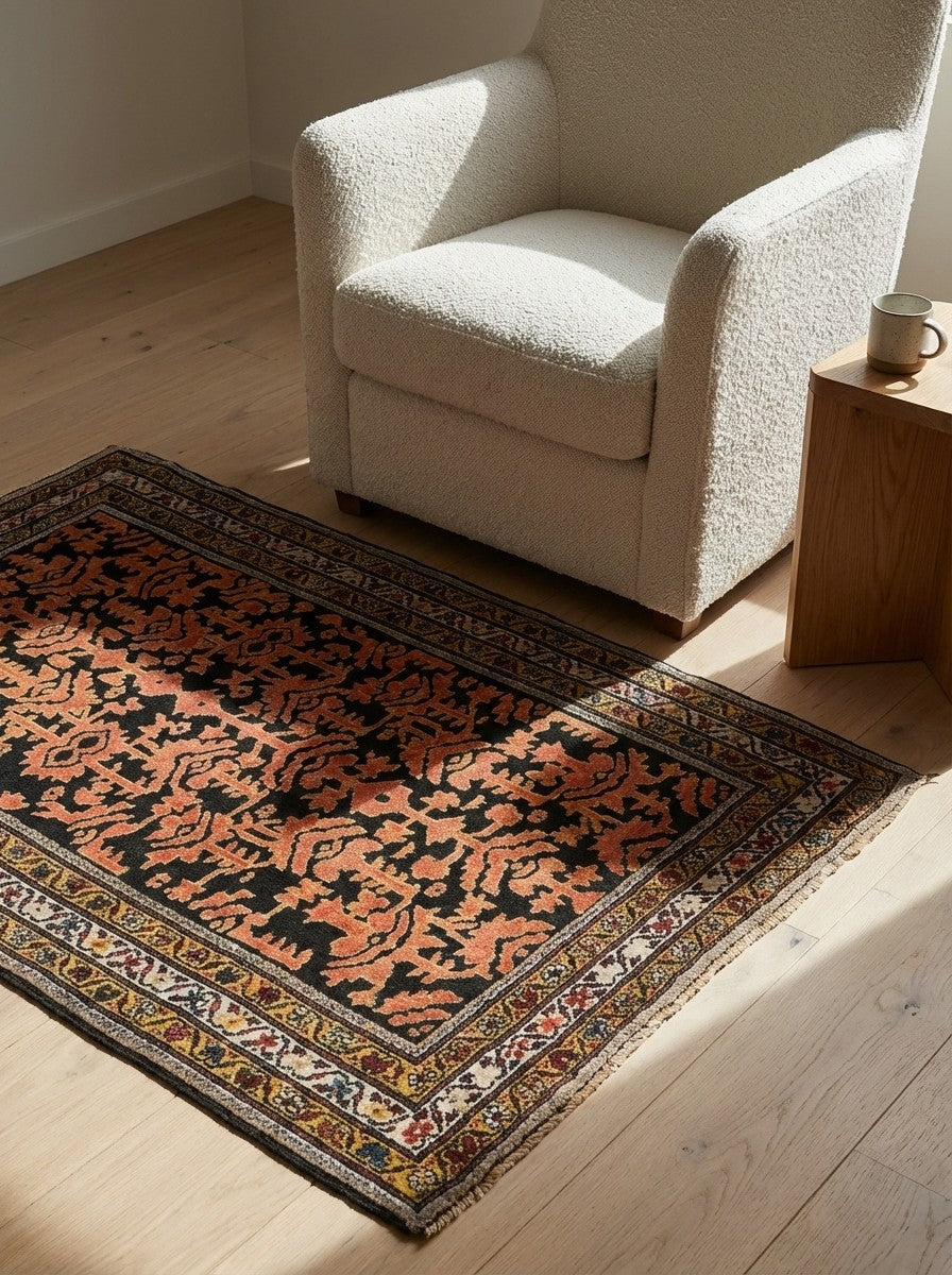 Malayer — Hand-knotted, 83x114 cm, Black, 100% Virgin Wool | Detail view