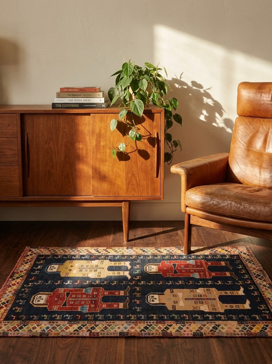 Gashgai — Hand-knotted, 110x162 cm, Blue, 100% Virgin Wool | Back view