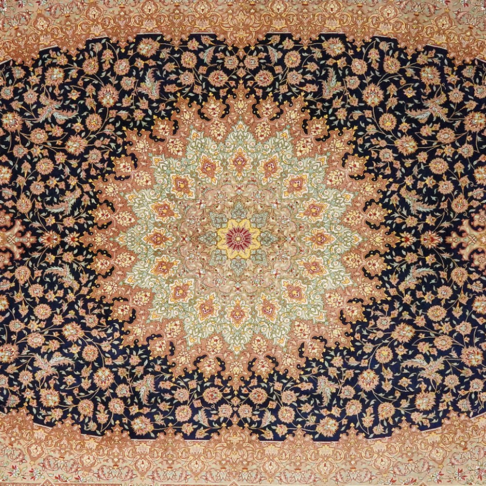 Ghoum Seide — Hand-knotted, 199x300 cm, Blue, 100% Silk | View 4