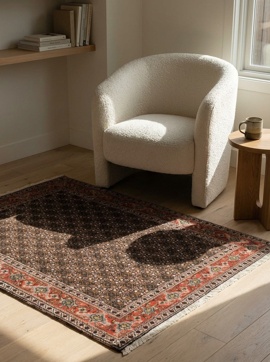 Tabriz 40 Raj — Hand-knotted, 103x143 cm, Black, 100% Virgin Wool | Detail view