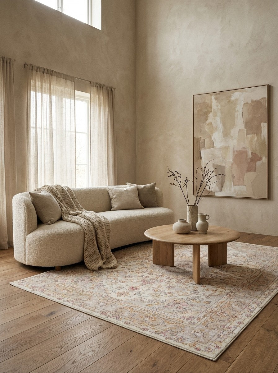 Tabriz 50 Raj — Hand-knotted, 150x205 cm, Beige, 90% Schurwolle, 10% Seide | Detail view
