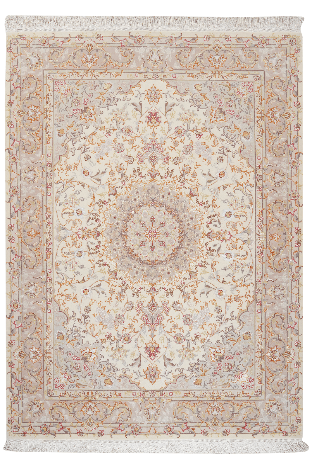Tabriz 50 Raj — Hand-knotted, 150x205 cm, Beige, 90% Schurwolle, 10% Seide | Main view