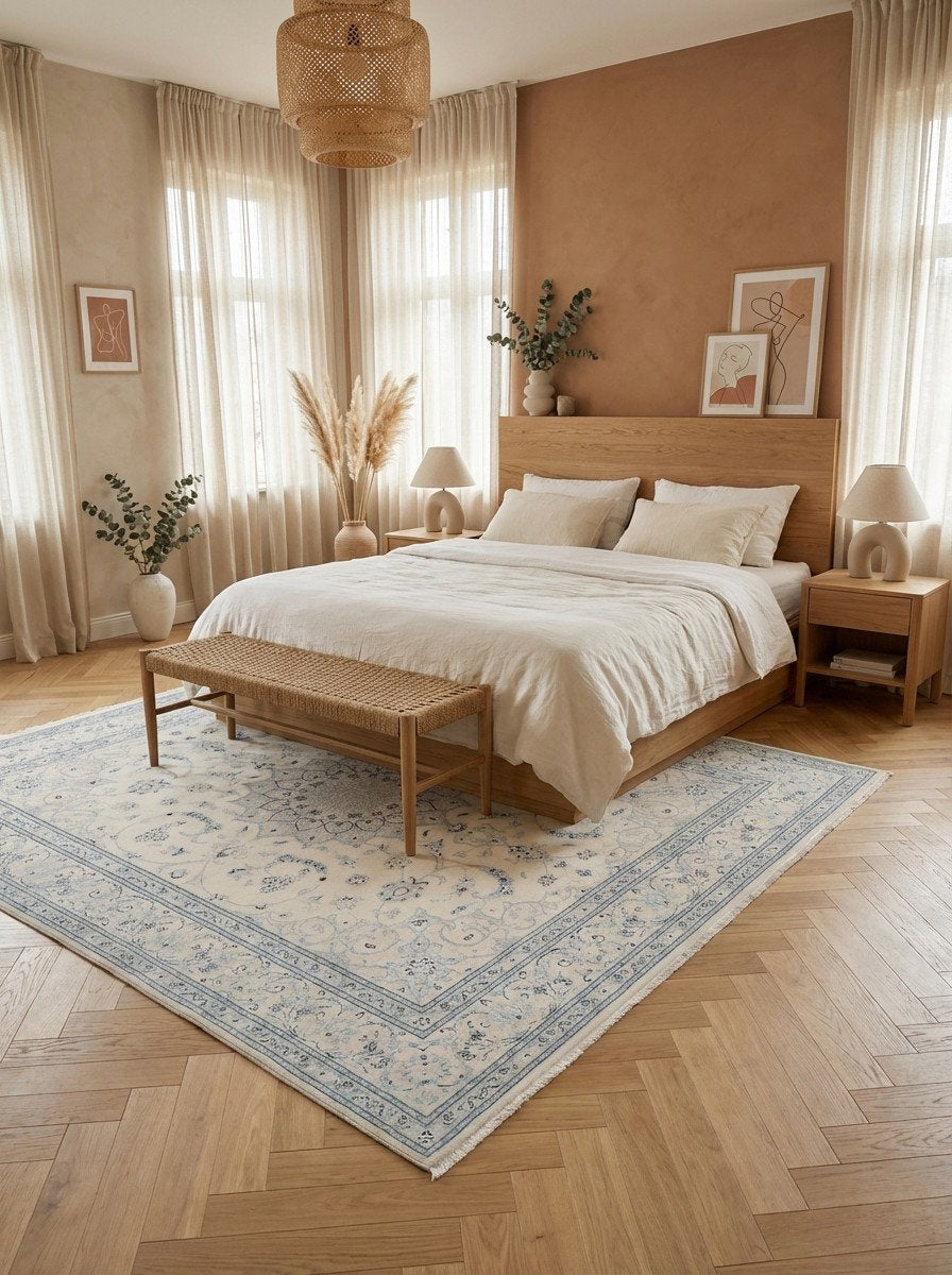 Nain 12La — Handgefertigt, 303x252 cm, Beige, 100% Virgin Wool | Detail view