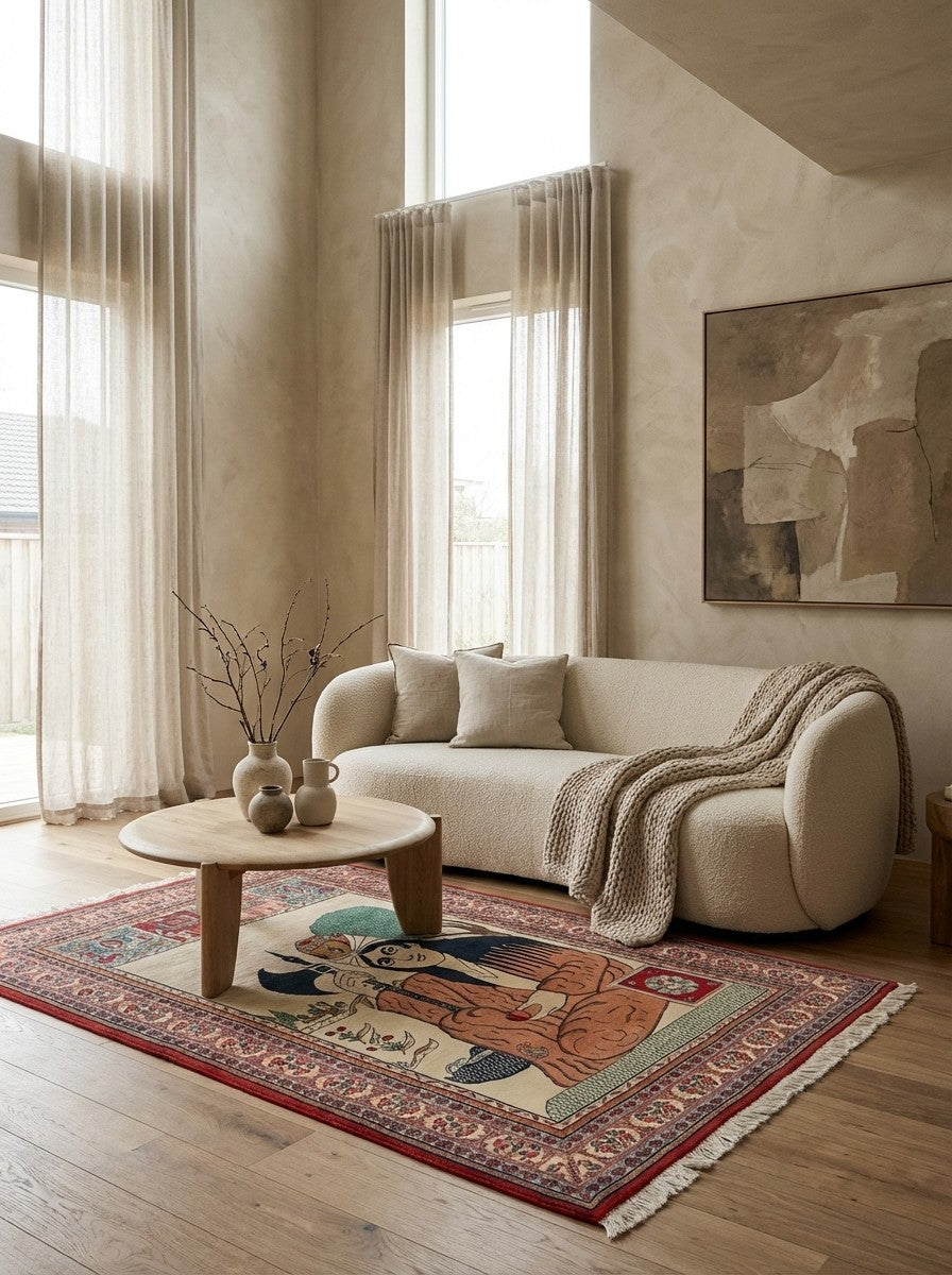 Sarough — Hand-knotted, 134x202 cm, Beige, 100% Virgin Wool | Detail view