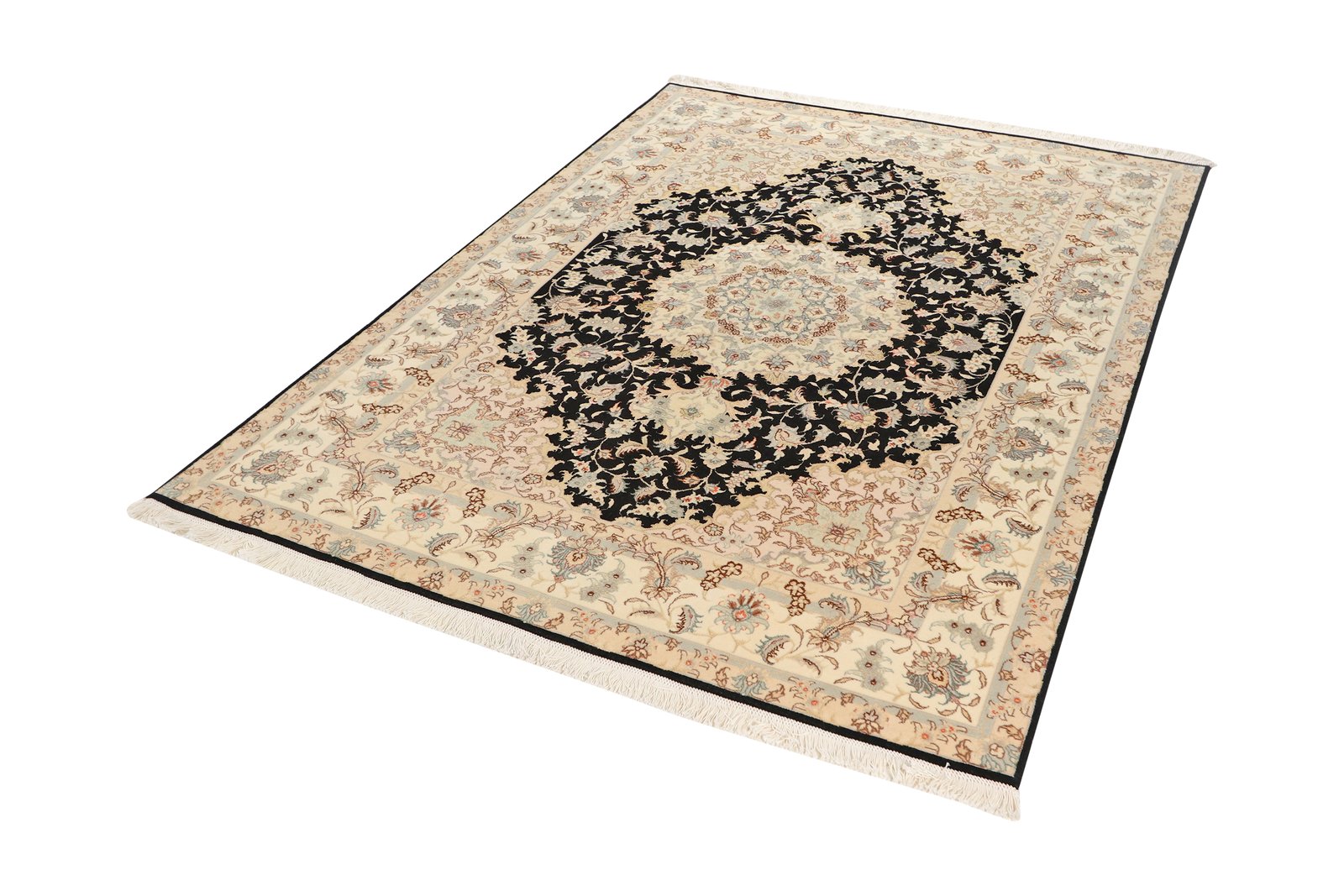 Tabriz 50 Raj — Hand-knotted, 147x200 cm, Black, 90% Schurwolle, 10% Seide | View 5