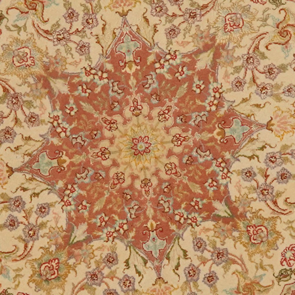 Tabriz Round — Hand-knotted, 100x100 cm, Beige, 70% Schurwolle, 30% Seide | View 4