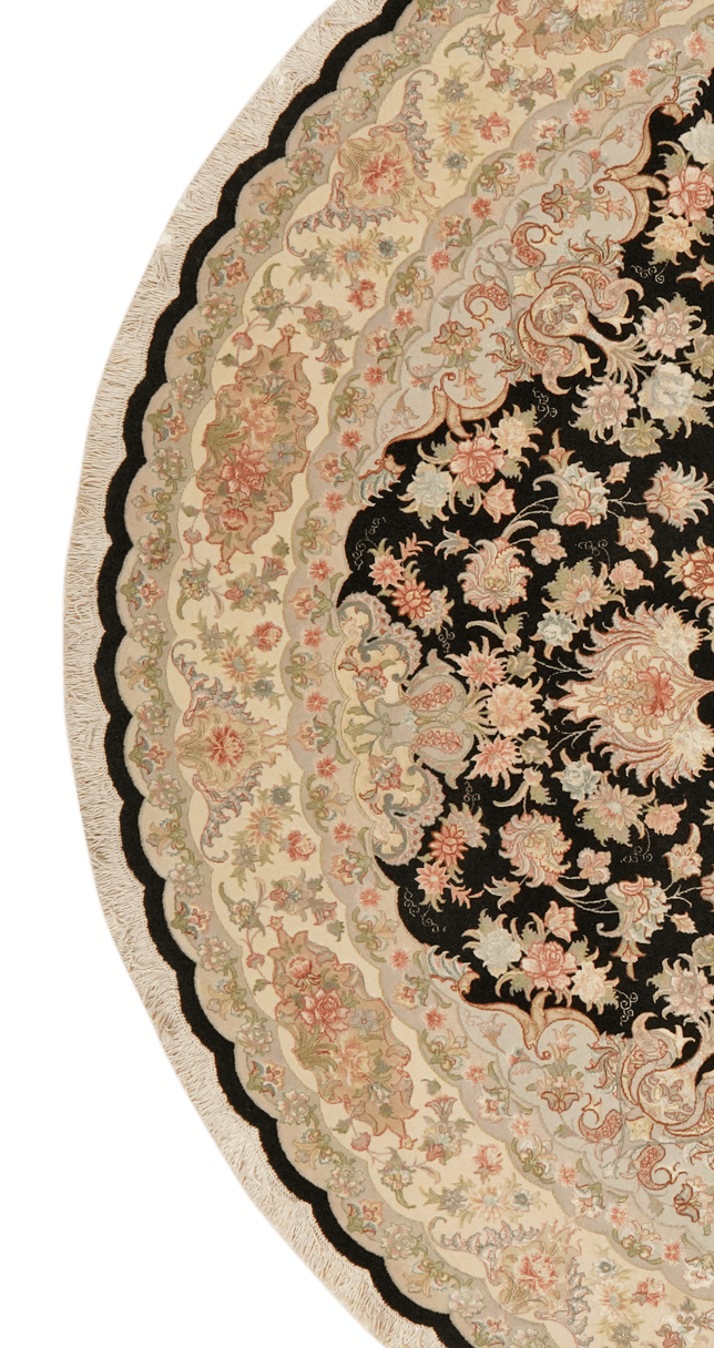 Tabriz Round — Hand-knotted, 252x252 cm, Black, 70% Schurwolle, 30% Seide | View 3
