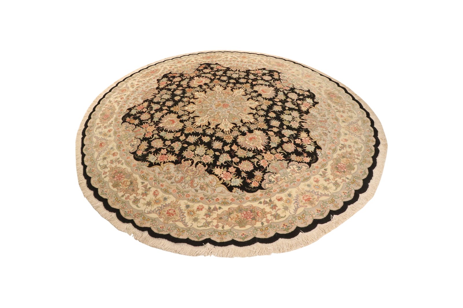 Tabriz Round — Hand-knotted, 252x252 cm, Black, 70% Schurwolle, 30% Seide | View 5