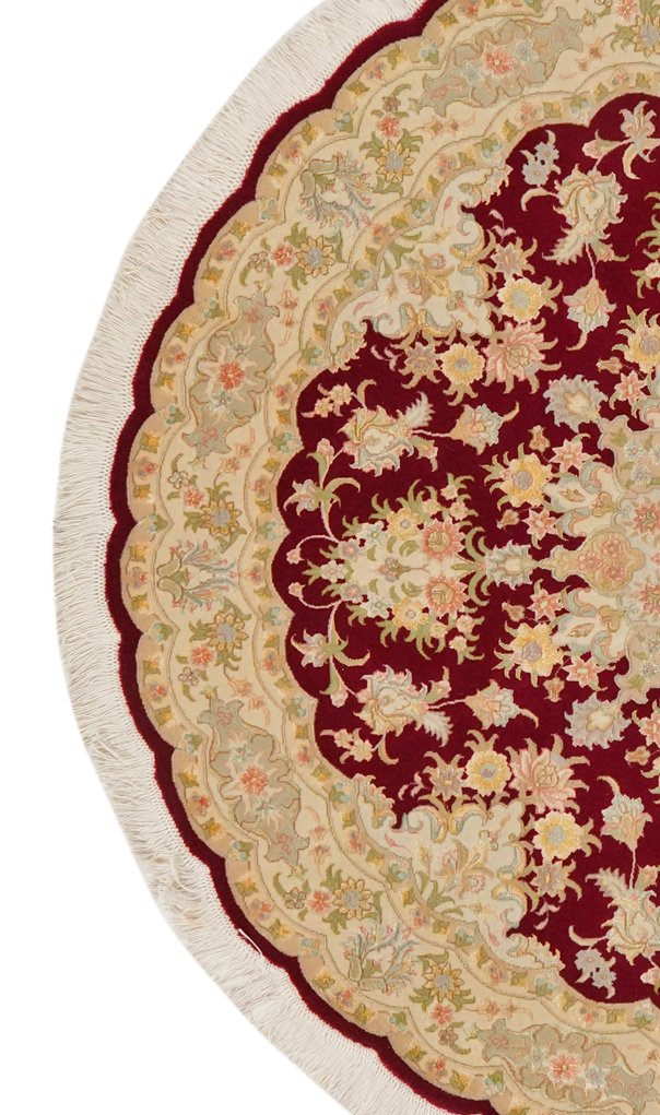 Tabriz Round — Hand-knotted, 146x146 cm, Red, 70% Schurwolle, 30% Seide | View 3