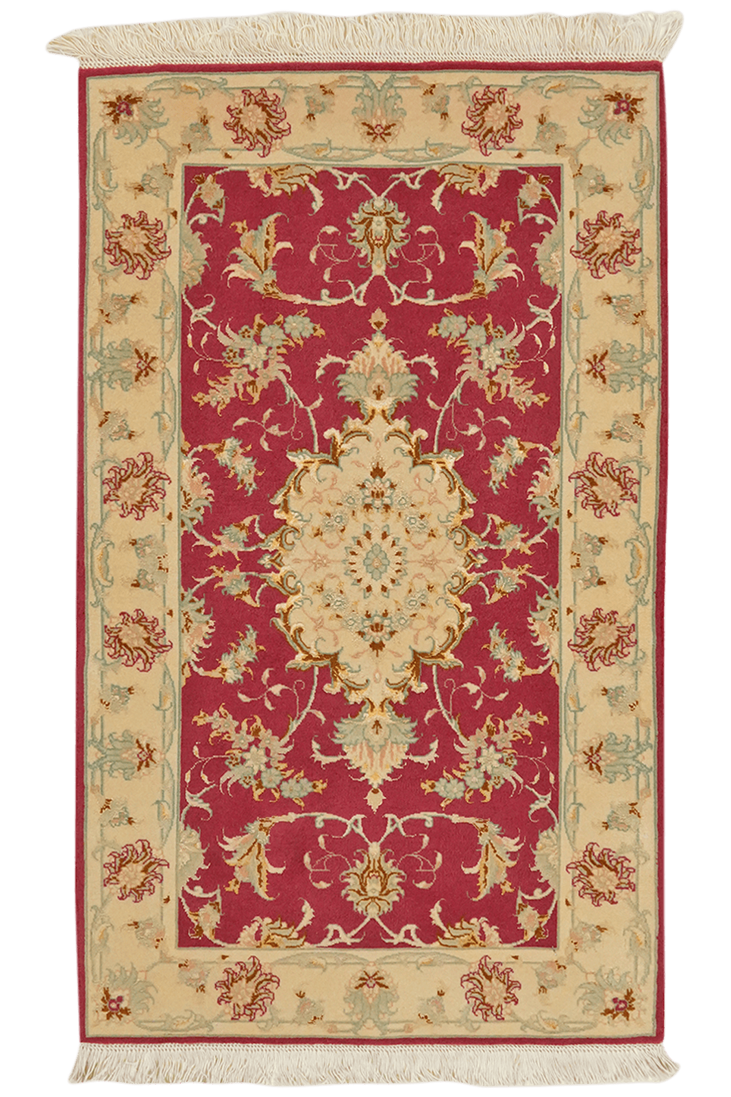 Tabriz 50 Raj — Hand-knotted, 67x111 cm, Red, 90% Schurwolle, 10% Seide | Main view