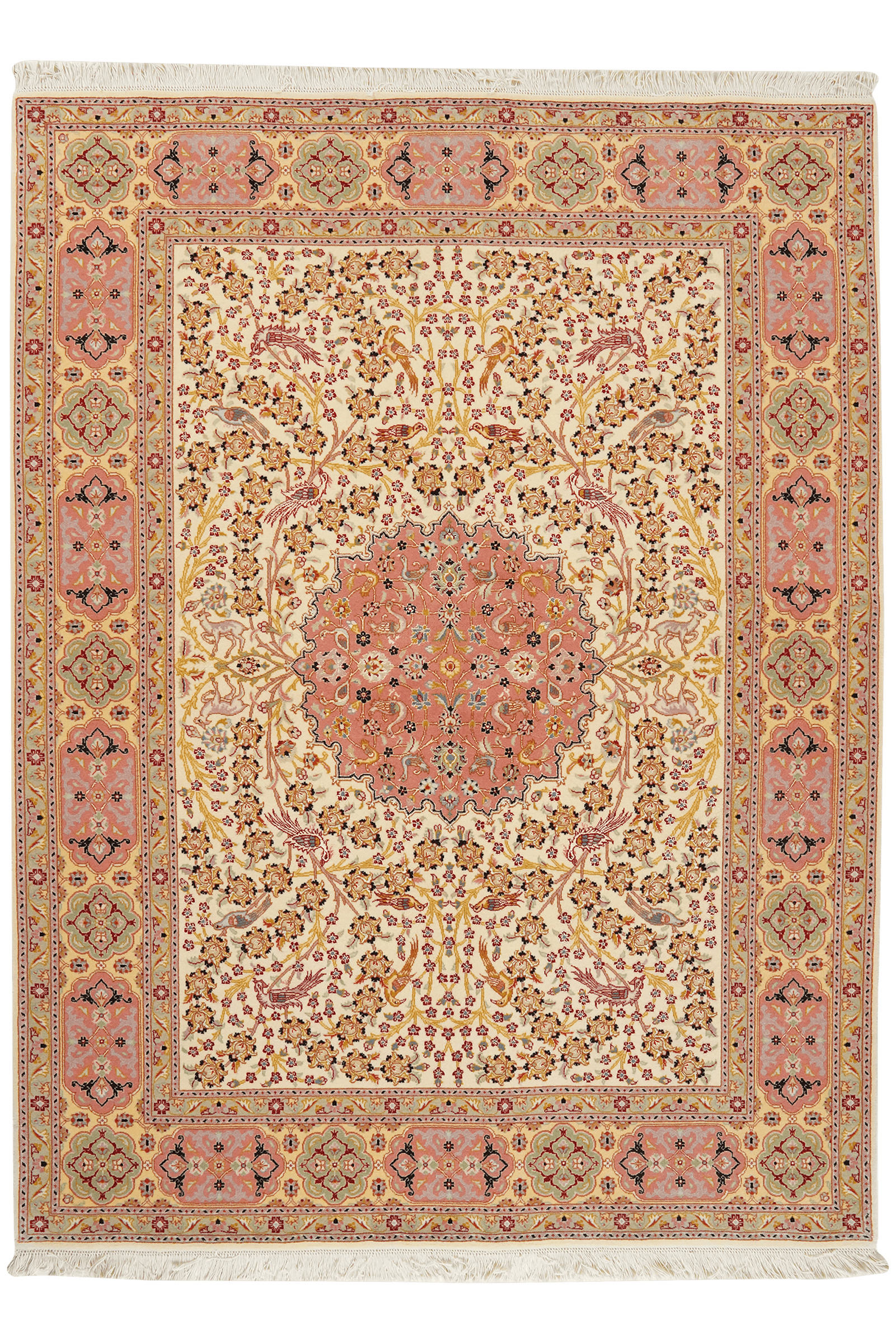 Tabriz 50 Raj — Hand-knotted, 150x199 cm, Beige, 95% Schurwolle, 5% Seide | Main view