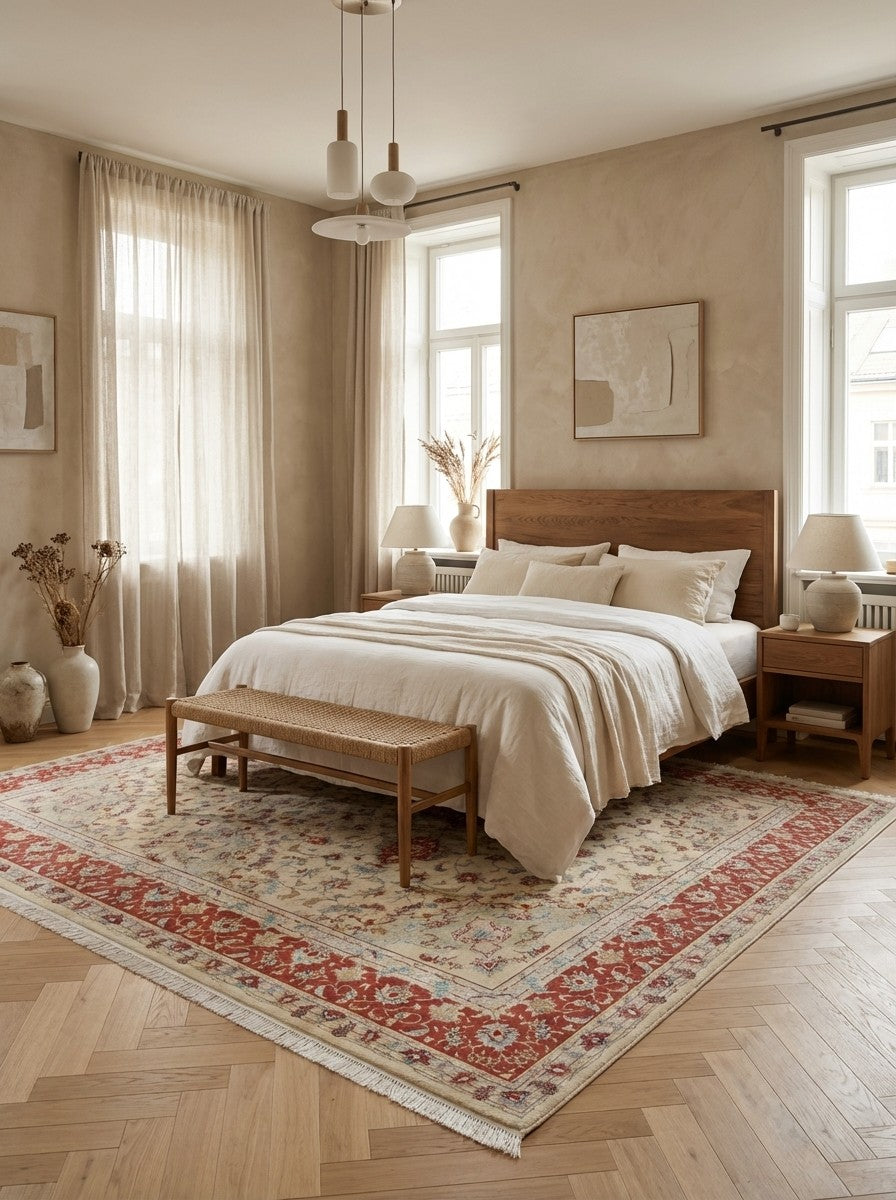 Tabriz 50 Raj — Hand-knotted, 250x350 cm, Beige, 100% Virgin Wool | Detail view