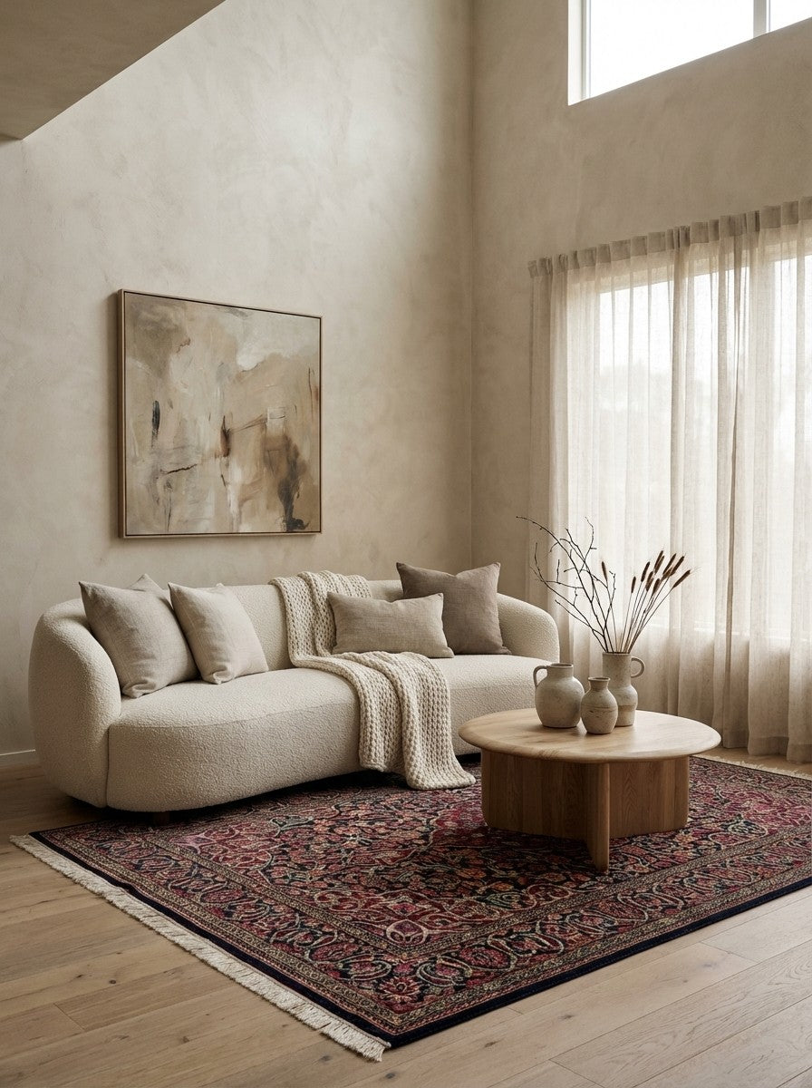 Kashan — Hand-knotted, 134x200 cm, Beige, 100% Virgin Wool | Detail view
