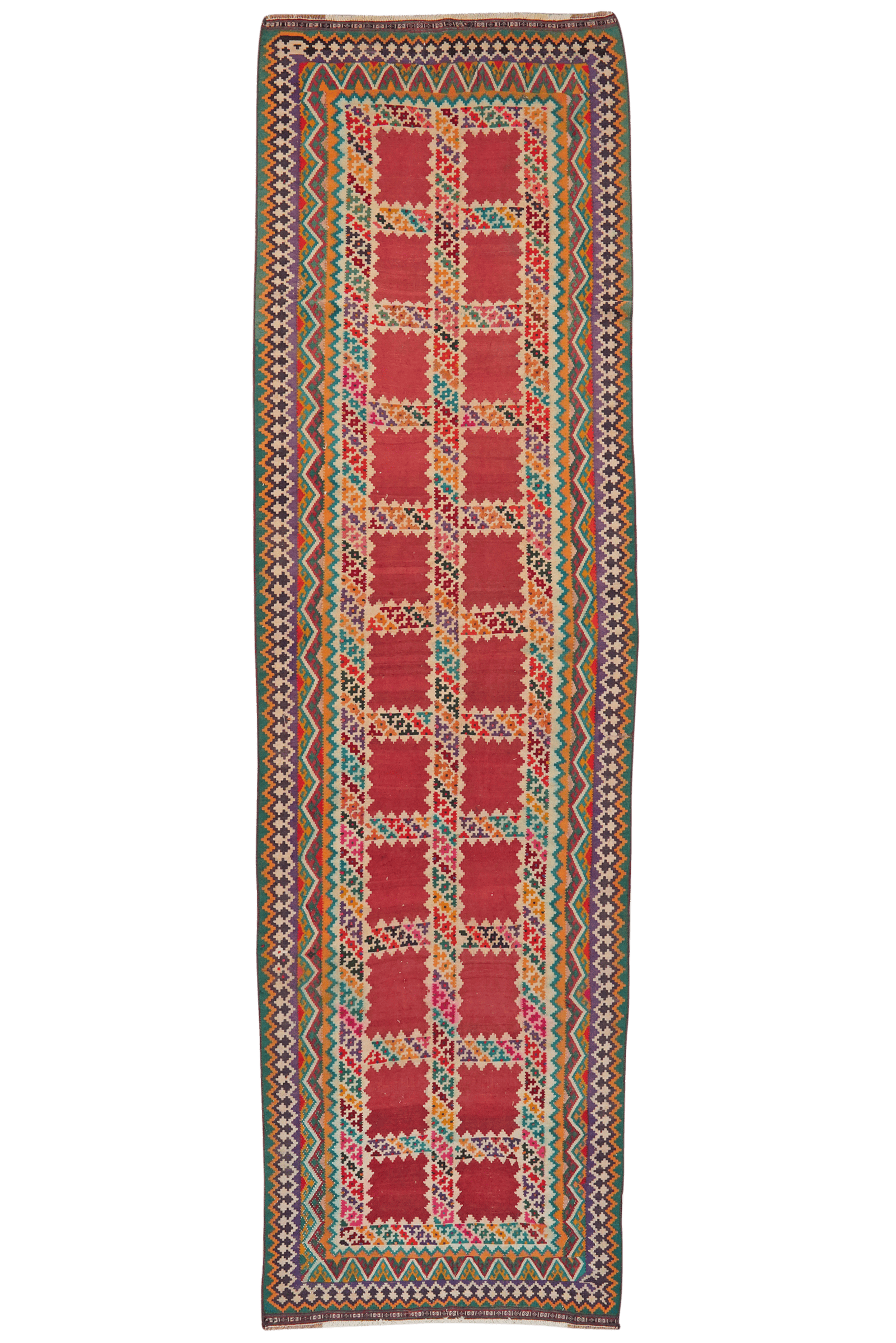 Kelim Gashgai Old — Handmade, 121x427 cm, Multicolor, 100% Virgin Wool | Main view