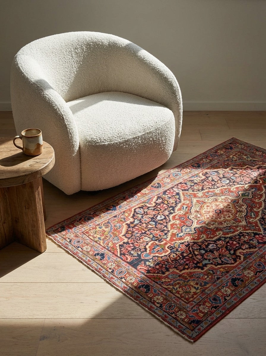 Djozan — Hand-knotted, 105x155 cm, Multicolor, 100% Virgin Wool | Detail view