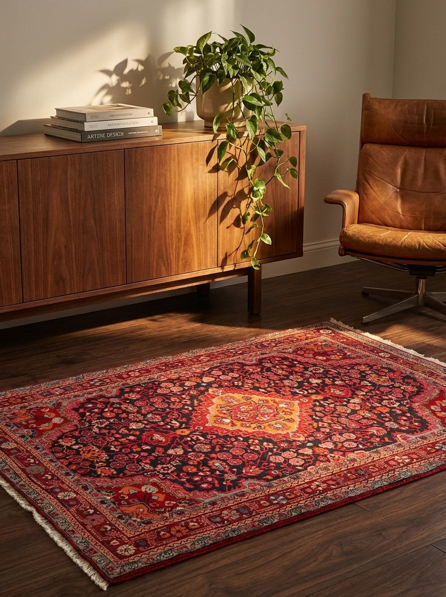 Djozan — Hand-knotted, 105x147 cm, Blue, 100% Virgin Wool | Back view