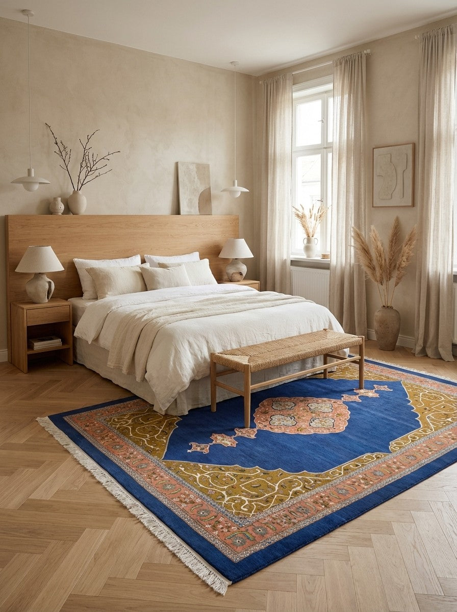 Tabriz Old — Hand-knotted, 249x344 cm, Blue, 100% Virgin Wool | Detail view